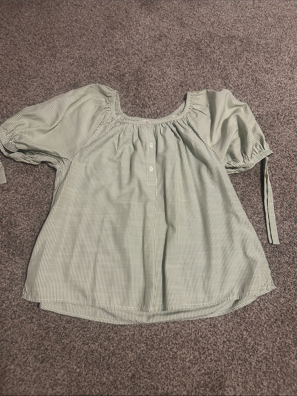 Max Studio Green Striped Puff-Sleeve Blouse
